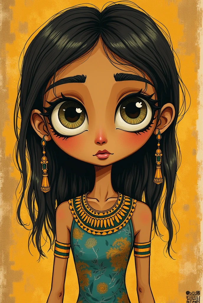 make Coraline in the style of Egyptian drawings