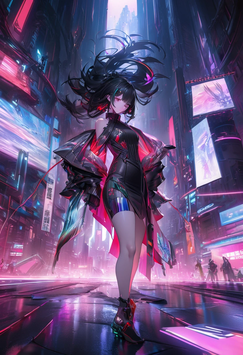 [Core Concept] A beautiful young woman named Ren Mei in a cyberpunk setting, blending traditional Chinese aesthetics with futuristic elements.

[Character Description] Ren Mei, a strikingly beautiful young woman, stands elegantly in a traditional Chinese qipao dress. Her skin has a complex, liquid metal-like texture, and her delicate facial features are highly detailed and porcelain-like. Her long, black hair frames her face with grace.

[Environment/Background] The background suggests a cyberpunk-inspired, neon-drenched cityscape, hinting at the futuristic and technologically advanced setting of the scene.

[Style and Atmosphere] The artwork has a surreal, dreamlike quality, with dramatic lighting and a vibrant, ever-changing color palette that evokes a sense of unpredictability and wonder. The overall atmosphere is one of a striking fusion between traditional Chinese aesthetics and cutting-edge, cyberpunk-inspired futurism.

[Composition] The composition is cinematic, with a dramatic, film-like framing that emphasizes Ren Mei's captivating presence and the surreal, otherworldly nature of the scene.

[Details and Embellishments] The level of detail in the rendering is exceptionally high, with intricate textures, subtle shading, and a photorealistic quality that elevates the artwork to a masterful level of craftsmanship.

[Technical Specifications] The image is rendered in 8K resolution, with advanced 3D rendering techniques and cutting-edge software, such as Unreal Engine, resulting in a stunning, award-winning conceptual artwork that pushes the boundaries of digital art.