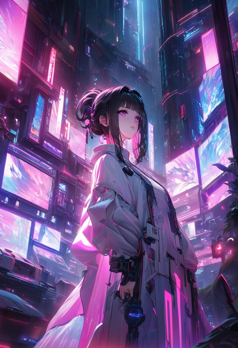 [Core Concept] A beautiful young woman named Ren Mei in a cyberpunk setting, blending traditional Chinese aesthetics with futuristic elements.

[Character Description] Ren Mei, a strikingly beautiful young woman, stands elegantly in a traditional Chinese qipao dress. Her skin has a complex, liquid metal-like texture, and her delicate facial features are highly detailed and porcelain-like. Her long, black hair frames her face with grace.

[Environment/Background] The background suggests a cyberpunk-inspired, neon-drenched cityscape, hinting at the futuristic and technologically advanced setting of the scene.

[Style and Atmosphere] The artwork has a surreal, dreamlike quality, with dramatic lighting and a vibrant, ever-changing color palette that evokes a sense of unpredictability and wonder. The overall atmosphere is one of a striking fusion between traditional Chinese aesthetics and cutting-edge, cyberpunk-inspired futurism.

[Composition] The composition is cinematic, with a dramatic, film-like framing that emphasizes Ren Mei's captivating presence and the surreal, otherworldly nature of the scene.

[Details and Embellishments] The level of detail in the rendering is exceptionally high, with intricate textures, subtle shading, and a photorealistic quality that elevates the artwork to a masterful level of craftsmanship.

[Technical Specifications] The image is rendered in 8K resolution, with advanced 3D rendering techniques and cutting-edge software, such as Unreal Engine, resulting in a stunning, award-winning conceptual artwork that pushes the boundaries of digital art.