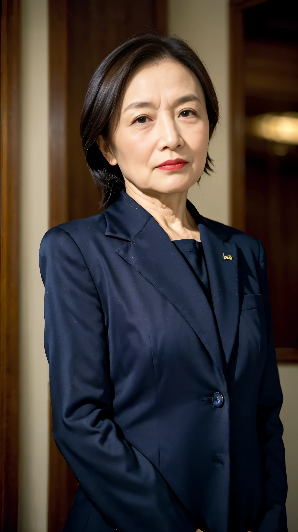 masterpiece, ((Depth of written boundary)), 32K, Beautiful finish, Face close-up, Beautiful mature woman, 65 years old, Photo of your ID, Business Person, board member, View from the front, Long face, A disdainful look, Cool look, Red lips, Thin lips, suit, Remove Background, Light from the front,
