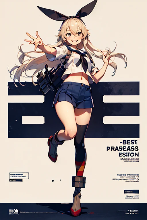 shimakaze_kantaicollection,(masterpiece:1.4),(best quality:1.4), (amazing), (great illustration:1.4), (ultra-detailed:1.4), (art CG, 8K),(full body:1.4),1girl,solo,(Happy Smile:1.4),(Typography Poster:1.4),
