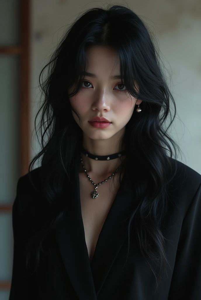 create a realistic korean vampire AT 30 YEARS OLD, black hair hair style, tall and muscular