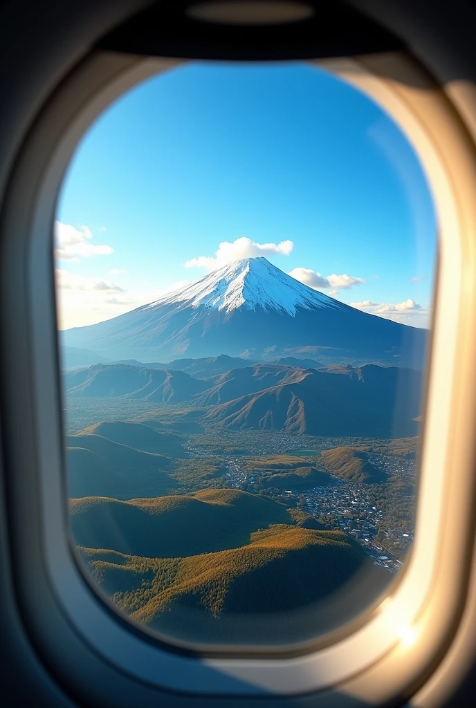 Mt. Fuji in summer as seen from an airplane window、Spectacular views、JAL、Photo