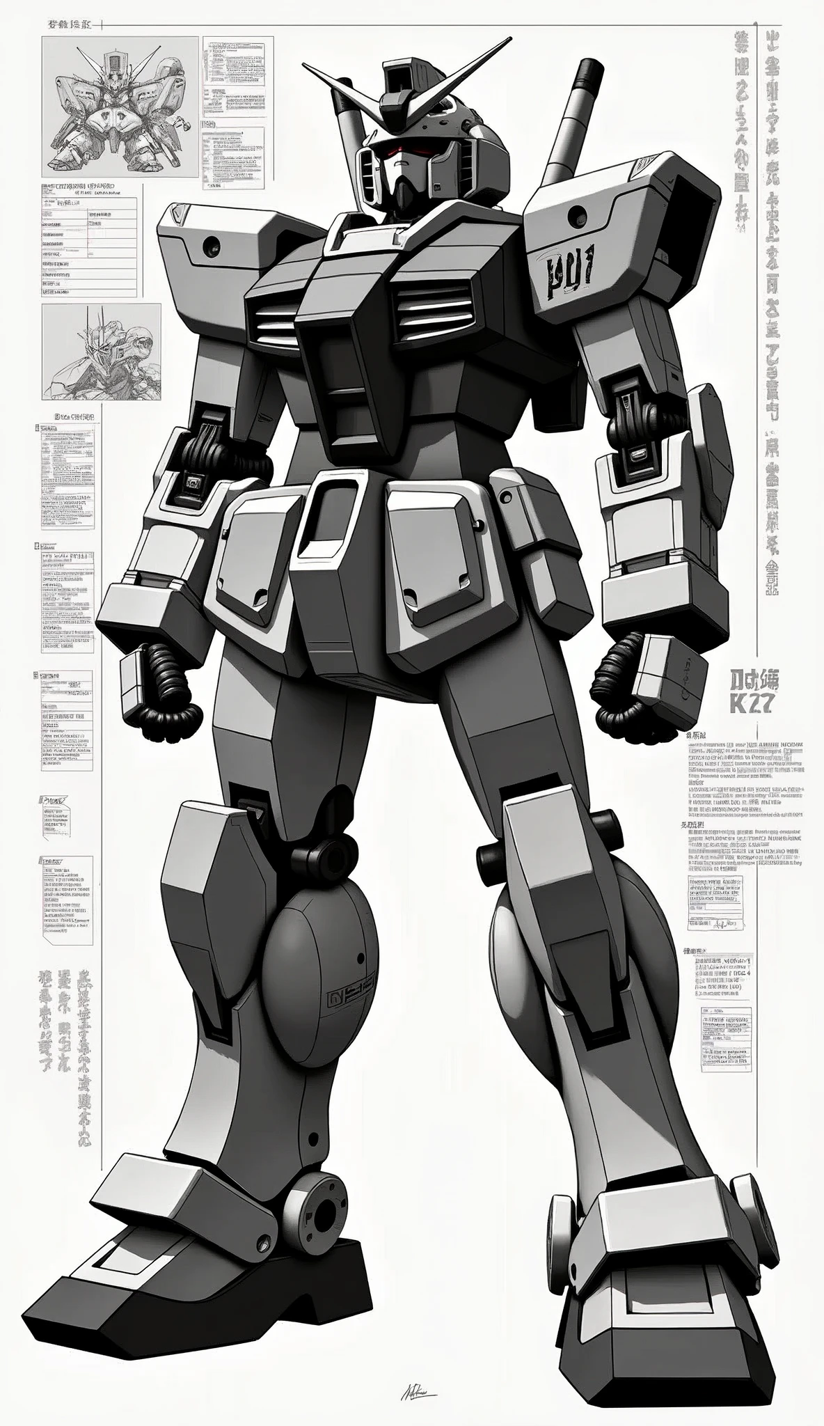 (masterpiece),(Highest quality),(Super detailed),(Ultra-high resolution),8k,wallpaper,(Best illustrations),(Monochrome),(Design drawing:1.6),(rough sketch),(Hard Edge:1.2),robot,機動戦士Gundam,Gundam,RX78-2,(((Twin Eye))),(Stand on the Ground),(Detailed face drawing:1.3),(Detailed mechanic notes)