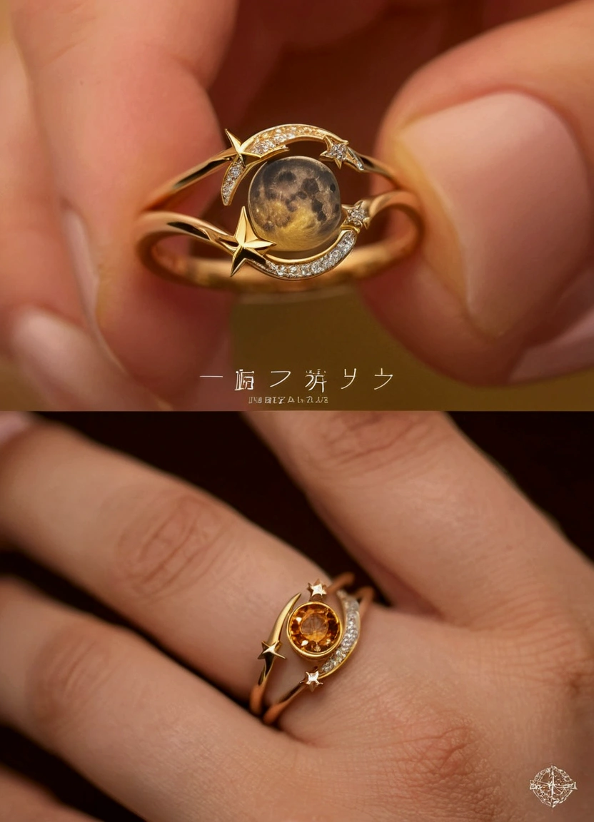 Follow the lines of the ring in the image, but change parts of the ring's finish to add a moon and a star to the piece