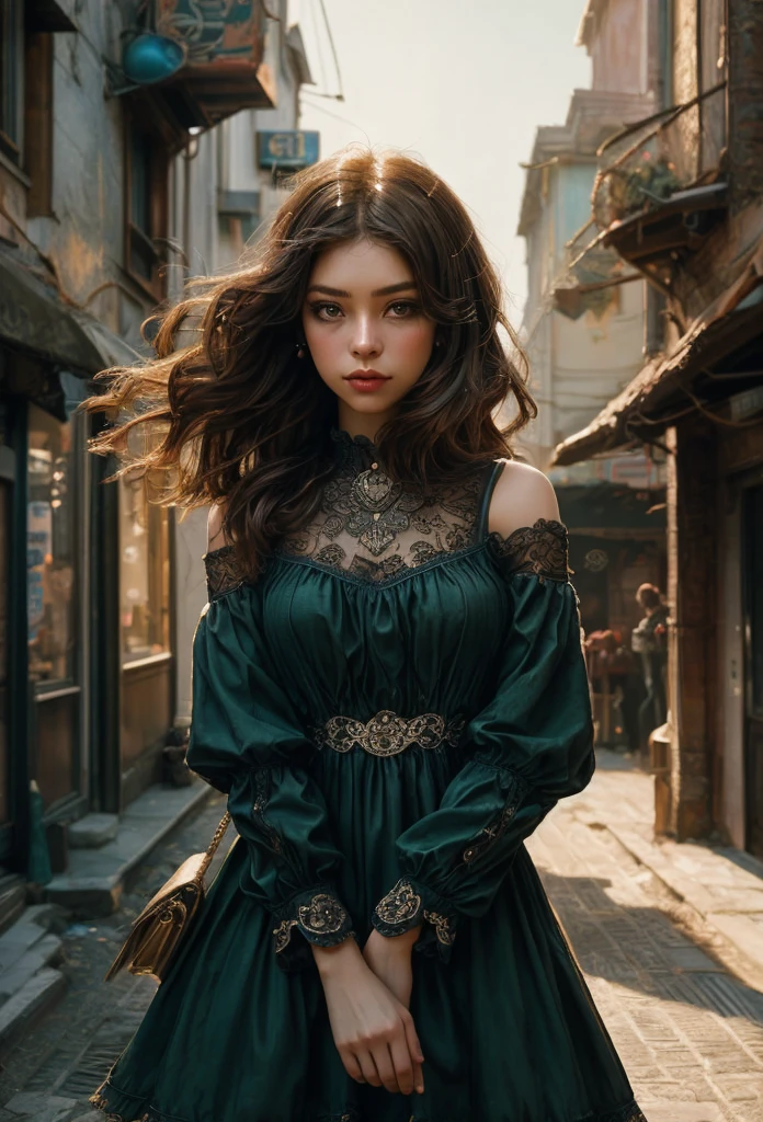 [Core Concept] A masterpiece of the highest quality, depicting a beautiful young woman in an otherworldly urban setting, (Laura Dress: 1.5), highly detailed 8K stock photography.
[Character Description] The subject is a captivating young woman with incredibly intricate and delicate eyes, depicted in an angled pose above the hips.
[Environment/Background] The scene takes place in a vibrant and quirky city street, transporting the viewer to a dreamlike alternate world.
[Style and Atmosphere] Rendered with meticulous attention to detail and attention to detail, creating a captivating and wondrous feel.
[Composition] The composition focuses solely on the central figure, allowing the viewer to fully appreciate the captivating presence of the subject.
[Details and Decoration] The scene is decorated with a variety of delicate and charming elements, enhancing the overall magic and imagination.
[Technical Specifications] The image is a highly detailed and high-quality digital art.