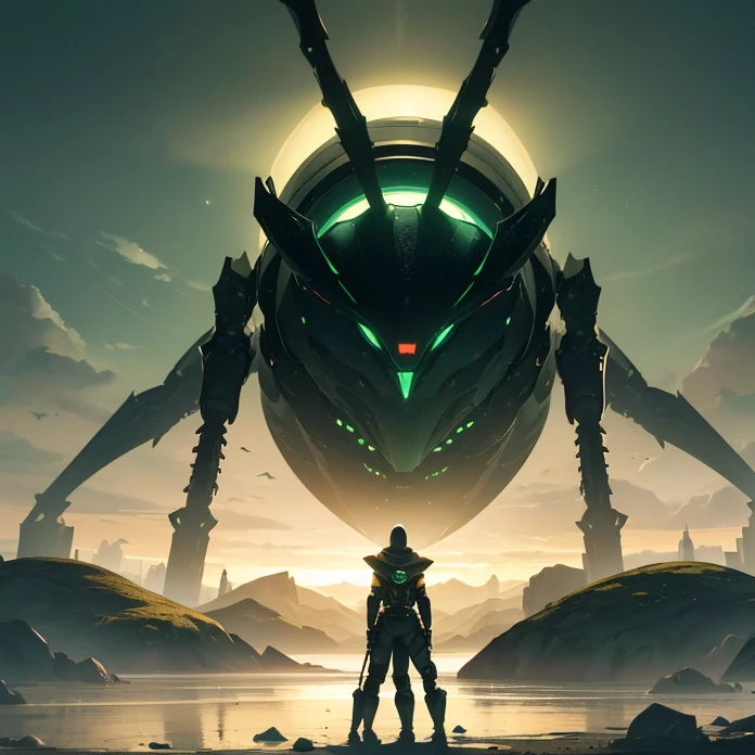 Absurdres, best high quality, high resolution, masterpiece, best quality, HD, solo character, simple background, science fiction, alien being, solo, full design, front view, arachnid creature, non humanoid features, no human caracteristics, “frank herbert’s dune aesthetic”
{{giant biomechanical spider alien creature: (green sky, black stars on the sky, white stars on the sky, dark green clouds, yellow planet atmosphere, giant rounded mountains at the far side)}}