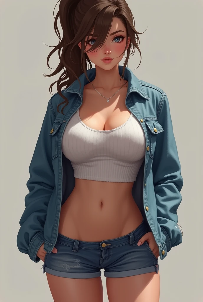 Cowboy girl,Wearing a cowboy hat,Wearing sunglasses,short detailed hair,Leather whip in hand,wearing leather boots,Wear a denim skirt,Wearing pink long sleeves,Semi-realistic,Epic light and shadow,Epic composition,Full body like,Plain gray background,Sexy standing posture,Bigboobs,delicate picture,Two-dimensional hook line style,Accurate structure,Best quality at best,tmasterpiece