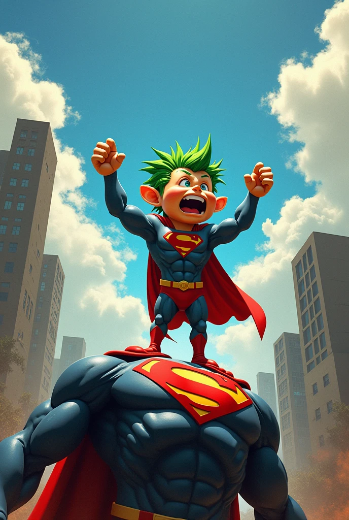 Create Cebolinha winning a fight against Superman