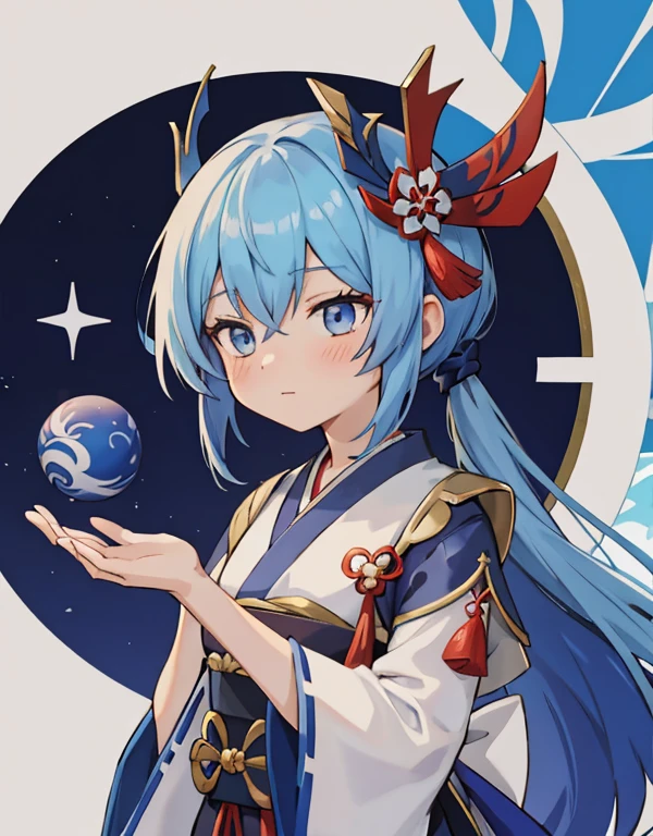 Anime girl in a blue and white dress holding a blue ball, Onmyoji, Onmyoji detailed art, Onmyoji portrait, White-haired deity, keqing from Genshin Impact impact, Genshin Impact, From Ark of Tomorrow, zhongli from Genshin Impact impact, heise jinyao, by Shitao, dragon, author：Yang J, yun ling