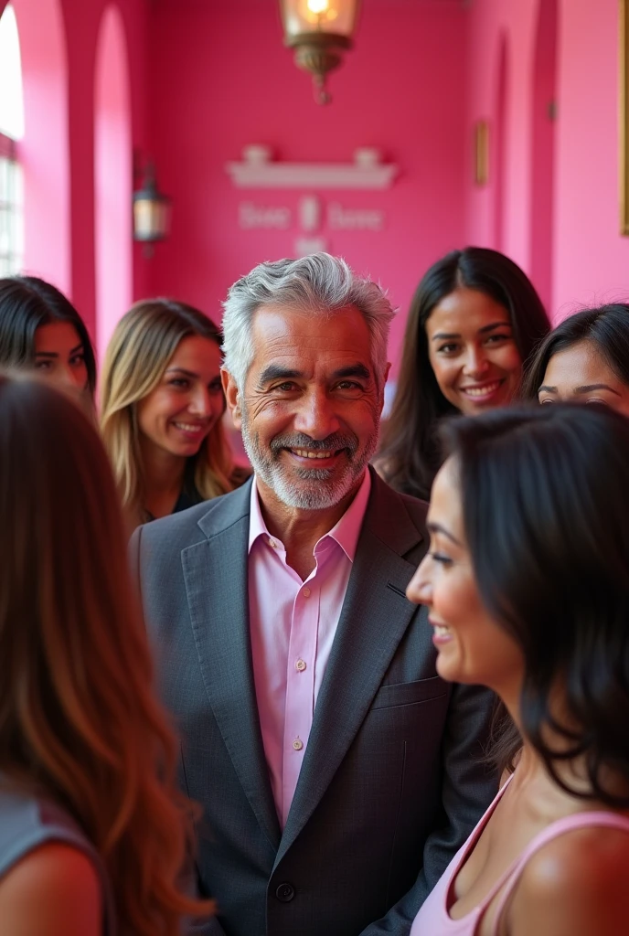 PERSON WITH VERY SIMILAR CHARACTERISTICS TO ALBERTO FERNÁNDEZ SURROUNDED BY WOMEN IN THE PINK HOUSE