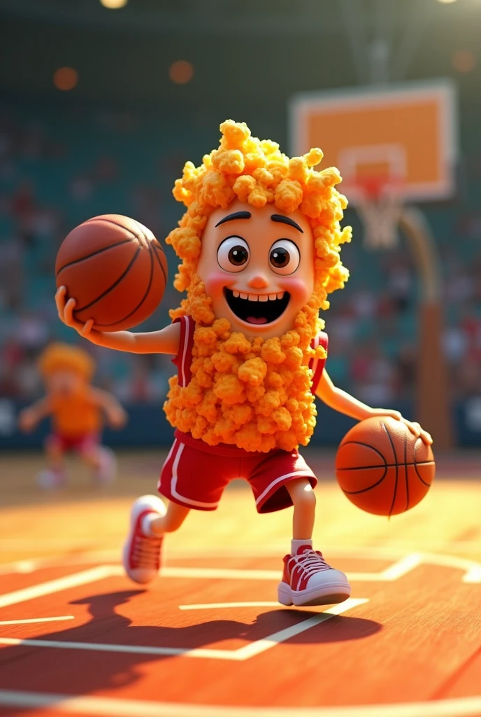 A popcorn with chamoy playing basketball Animated