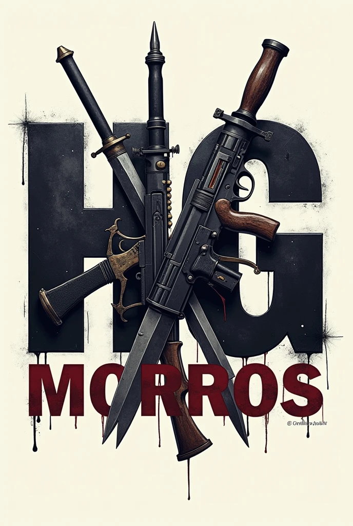 a logo that says HG MORROS with intimidating letters with weapons in the center of the back