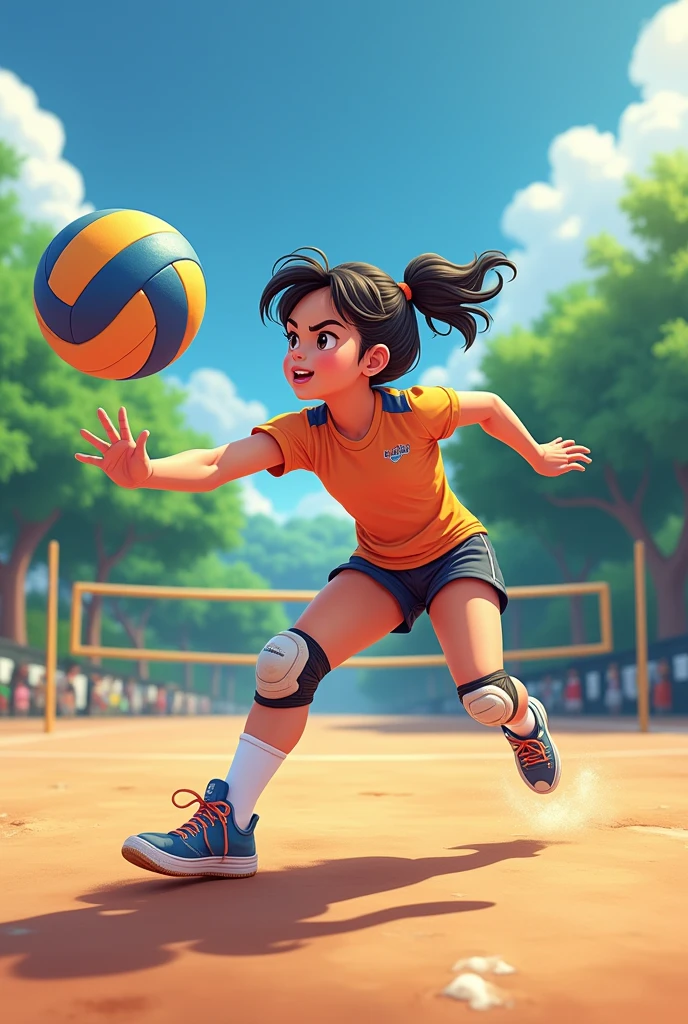 10 year old girl playing volleyball with knee pads. picture in 8k