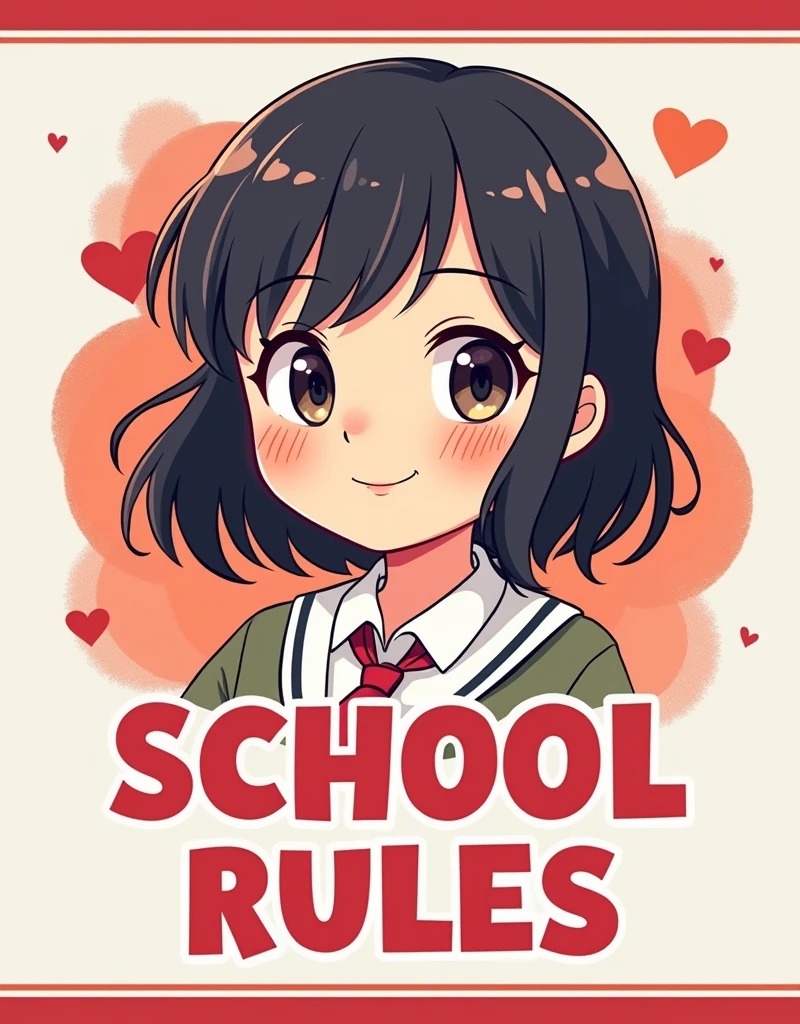 [Core Concept] A campaign poster for a high school student council president election, featuring a cute young girl with the bold text "Abolish school rules" prominently displayed.

[Character Description] The poster depicts a charming and youthful female student, her expression conveying a sense of determination and passion. She has a warm, friendly demeanor that draws the viewer's attention.

[Environment/Background] The background of the poster is clean and minimalist, allowing the central figure and the text to take center stage and command the viewer's focus.

[Style and Atmosphere] The overall style of the poster is vibrant and eye-catching, with a playful and rebellious tone that reflects the student's message of abolishing school rules.

[Composition] The composition is well-balanced, with the large text and the student's face occupying the majority of the space, creating a visually striking and impactful design.

[Details and Embellishments] The poster may feature subtle details, such as the student's school uniform or accessories, that further enhance the sense of authenticity and relatability.

[Technical Specifications] The poster is likely created using a combination of digital illustration, typography, and photography, resulting in a polished and professional-looking design.