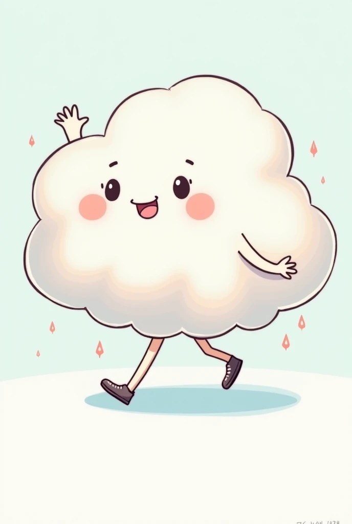 A cartoon cloud that’s a girl walking an waveing clipart style 