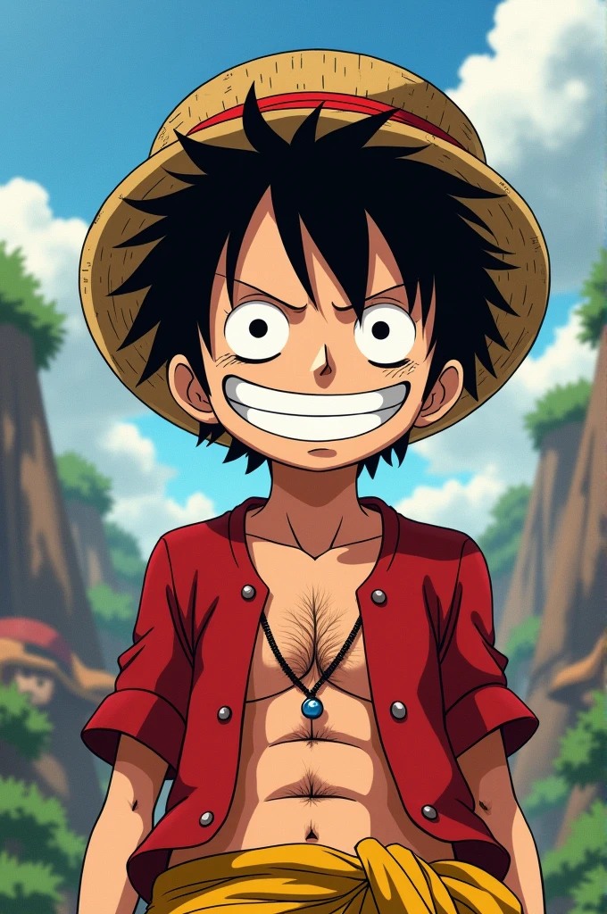 Monkey D. Luffy with an appearance similar to a monkey.