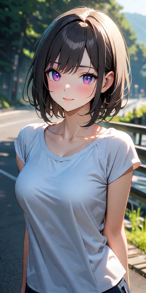 ((Highest quality、masterpiece、anime style、best quality、high resolution、8k、detailed、ultra-detailed:1.3))、Long legs:1.2, Beautiful woman with perfect figure:1.4、(Smiling:1.2), double eyelid、30-year-old female、((((One Woman,beautiful face,Beautiful face、Outdoor,upper body:1.5)))),Big Breasts、High resolution, accurate, Anatomically correct, High-resolution model, high quality, Very detailed, Ultra high definition