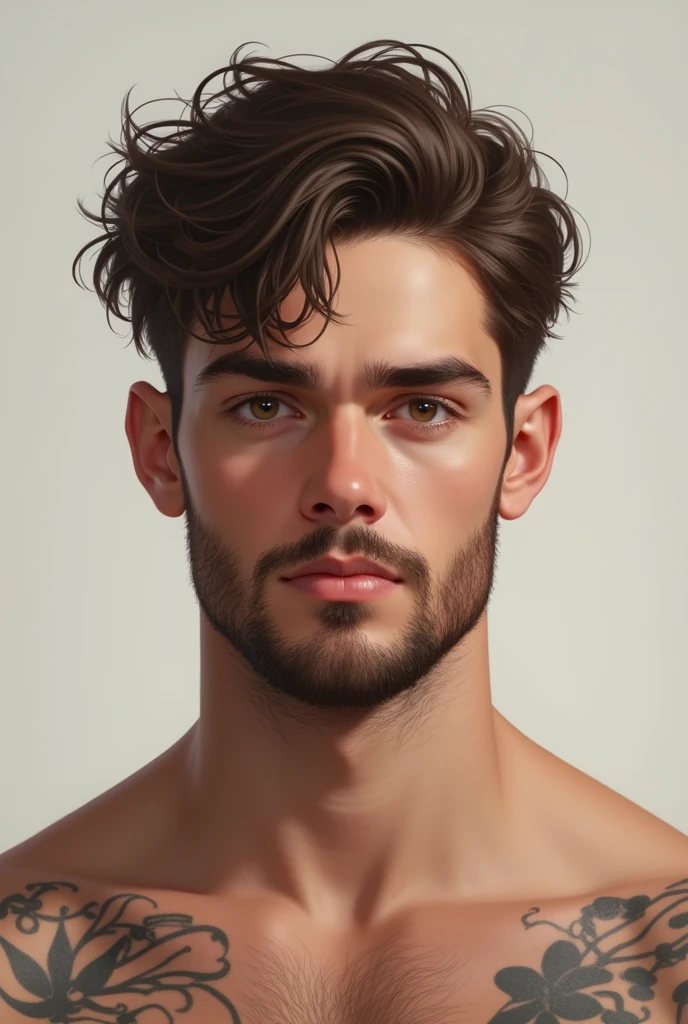 21 year old man, tatuados, brownhair, thinner beard, Selfie, Very realistic