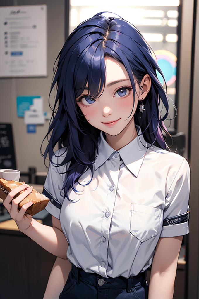 Very detailed, Absurd, Ultra-high resolution, Very detailed, Highest quality,
One girl, alone, Nice hands, Perfect hand break, wearing uniform, (Cleavage:-1.5)
Destroying a happy smile, smile, Close mouth and break 45 degrees,
Are standing, Cowboy Shot, Blake Slender looking at viewer, cute, Perfectly symmetrical face, 超cute girl, 超cute face, Very detailed目, Ultra detailed hair, 超cute, Super beautiful break in a coffee shop, Depth of written boundary, Ultra-detailed background BREAK Medium-sized breasts BREAK Rainbow hair, Multiple colored hair, Rainbow Eyes, Fishtail, Hair between the eyes