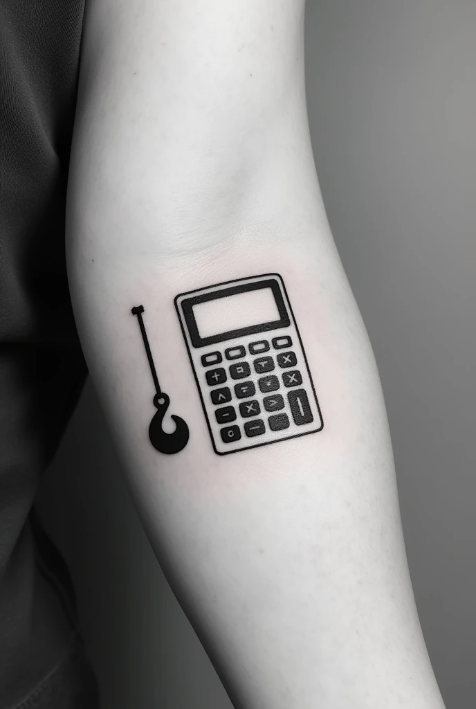 5cm black and white calculator tattoo plus a crane hook