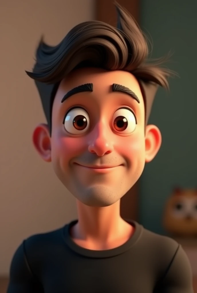 Cartoon character of a man with short hair and a black shirt, animation character, stylized character, animation style rendering, 3d stylized, Arnold Maya rendering, Stylized 3D rendering, toon render screenshot, 3d character, 3d character, Stylized 3D rendering, 3D character rendering, cartoon character, Personagem de close up, character posing,  (Pixar-style) (master part:1.2) (bokeh) (best qualityer) (skin detailed) (detailed texture) (8k) (Argilla) (cinematic lighting) (sharp focus)