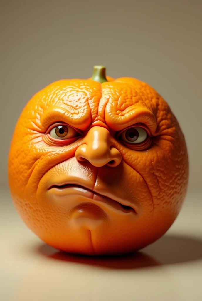 The mandarin orange with its jutting chin, stick your chin out more.!
Make your chin jut out more creepy