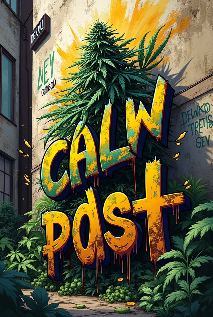 Graffiti throw up vomit Grower Garden Joint Grass Color black with white and yellow