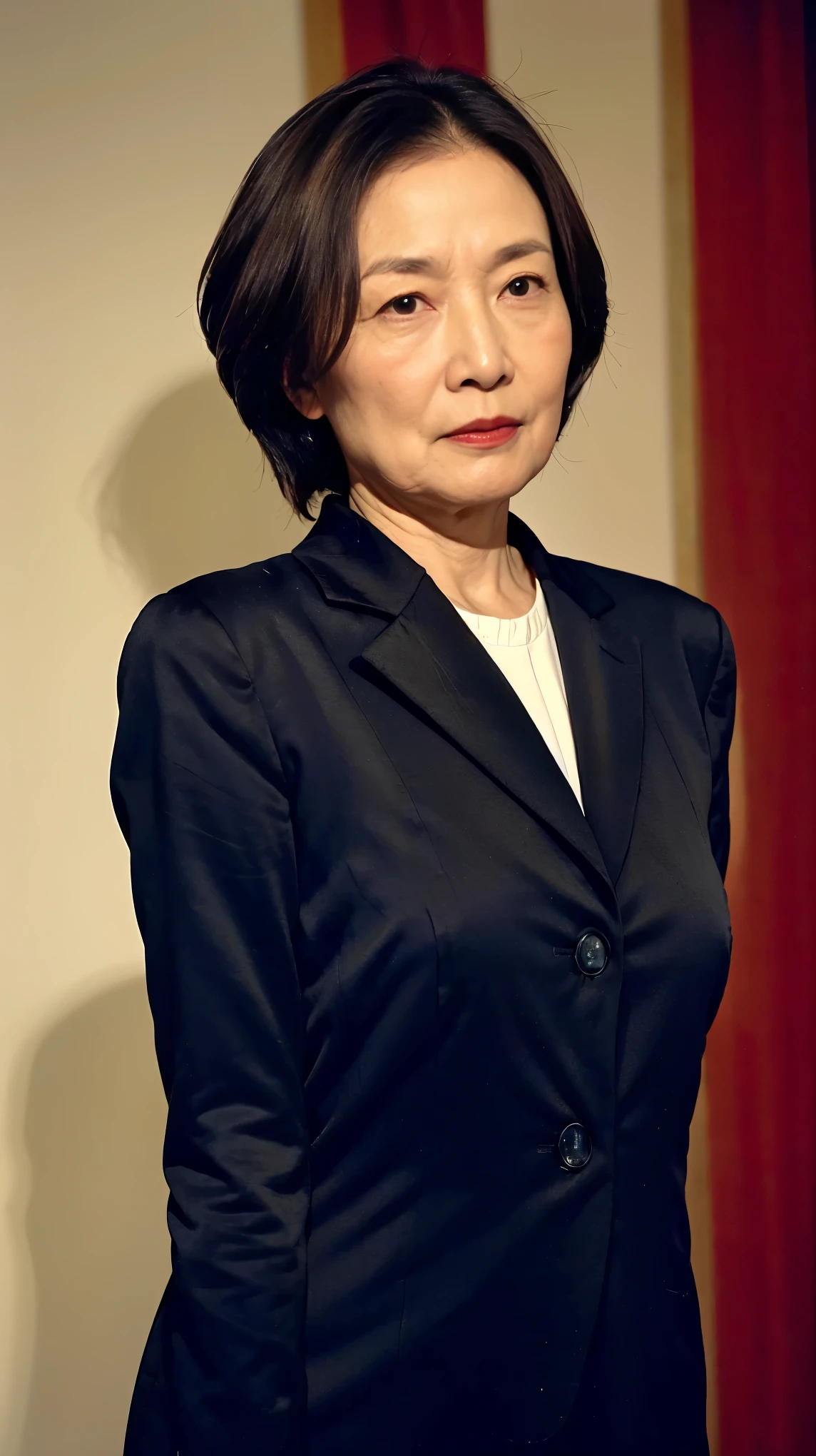 masterpiece, ((Depth of written boundary)), 32K, Beautiful finish, Face close-up, Beautiful mature woman, 65 years old, Photo of your ID, Business Person, board member, View from the front, Long face, A disdainful look, Cool look, Red lips, Thin lips, suit, Remove Background, Light from the front,