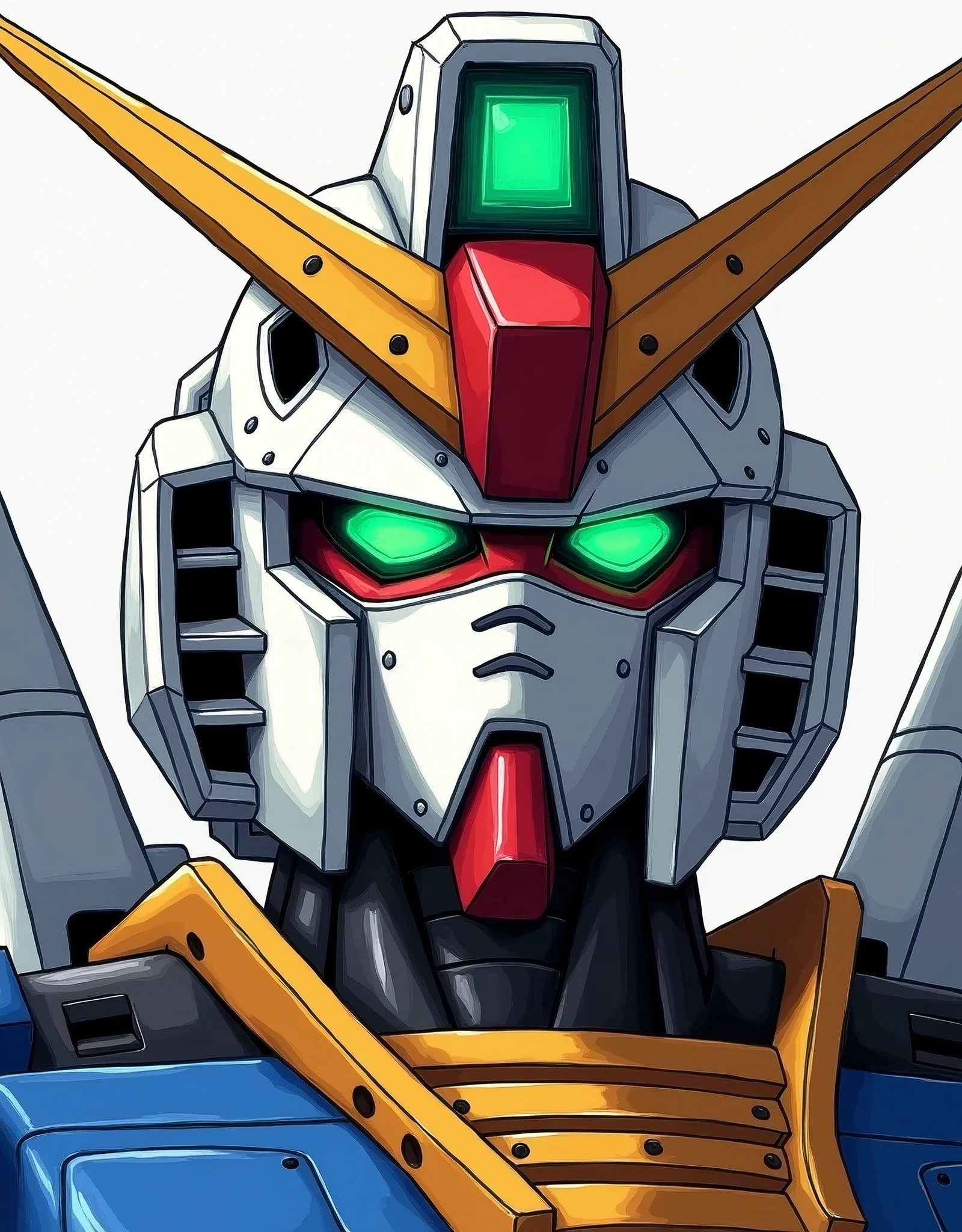 (masterpiece),(Highest quality),(Super detailed),(Ultra-high resolution),8k,wallpaper,(Best illustrations),(Hard Edge:1.2),robot,機動戦士Gundam,Gundam,RX78-2,(((Twin Eye))),(Detailed face drawing:1.3),(緑色に発光するTwin Eyeのエフェクト描写:1.6),Faithful to the original