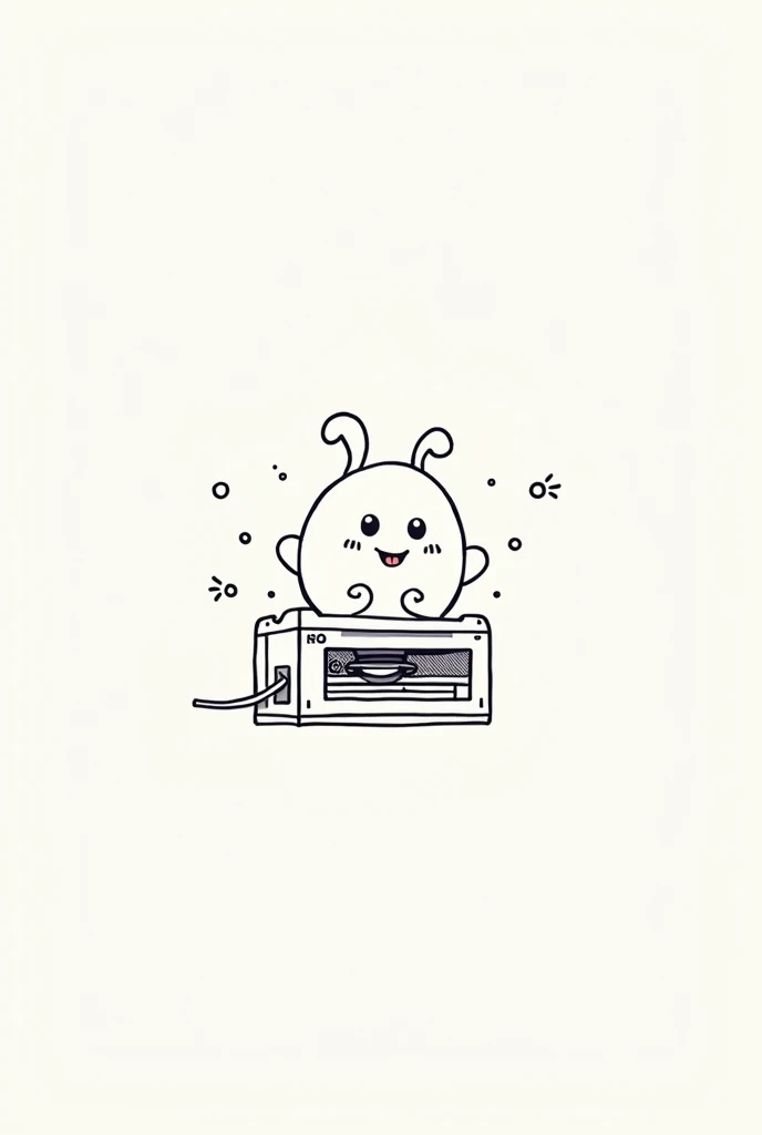 A cute character from a 3d printer nozzle. Line drawing style, Simple, funny