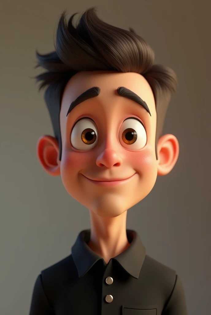 Cartoon character of a man with short hair and a black shirt, without tuft, little hair, animation character, stylized character, animation style rendering, 3d stylized, Arnold Maya rendering, Stylized 3D rendering, toon render screenshot, 3d character, 3d character, Stylized 3D rendering, 3D character rendering, cartoon character, Personagem fullbody portrait,, character posing, (Pixar-style) (master part:1.2) (bokeh) (best qualityer) (skin detailed) (detailed texture) (8k) (Argilla) (cinematic lighting) (sharp focus)