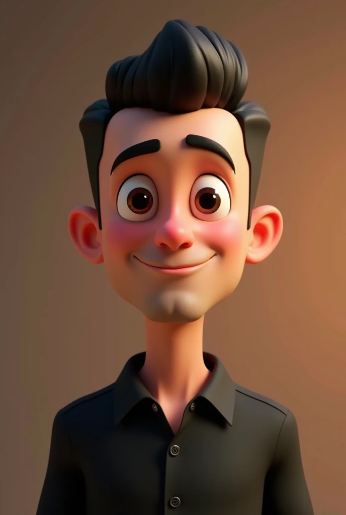 Cartoon character of a man with short hair and a black shirt, without tuft, little hair, animation character, stylized character, animation style rendering, 3d stylized, Arnold Maya rendering, Stylized 3D rendering, toon render screenshot, 3d character, 3d character, Stylized 3D rendering, 3D character rendering, cartoon character, Personagem fullbody portrait,, character posing, (Pixar-style) (master part:1.2) (bokeh) (best qualityer) (skin detailed) (detailed texture) (8k) (Argilla) (cinematic lighting) (sharp focus)