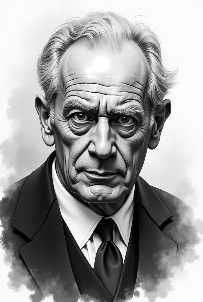 Draw Frederick Taylor in watercolor paint, black andwhite