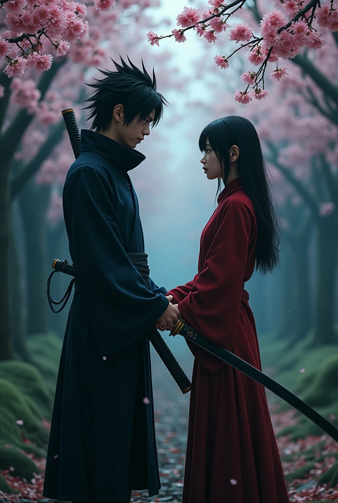 dark fantasy,sasuke uchiha live action,Kento Yamazaki's real life,sharingan 3 tomoe,konoha, holding sword, sakura haruno real life,actress yui aragaki,holding sasuke uchiha's hands