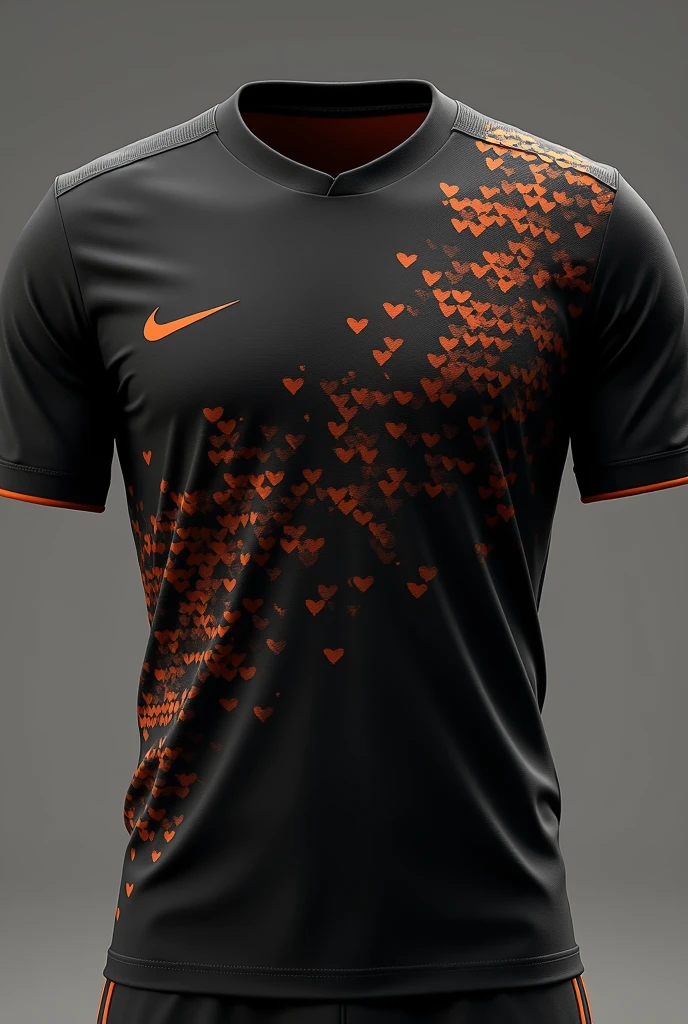Team goalkeeper shirt, black with small orange details in the shape of tilapia scales, that looks like small waves