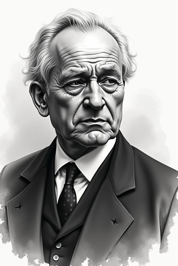 Draw Frederick Taylor in watercolor paint, black andwhite