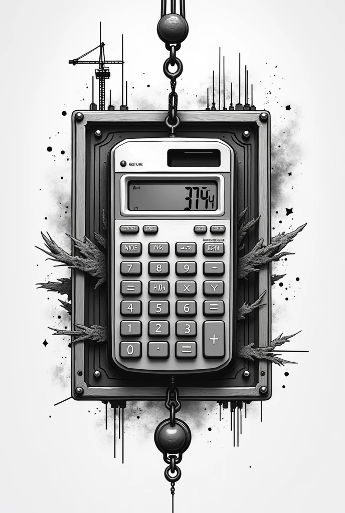 5cm black and white engineering scientific calculator tattoo plus a crane hook plus a square aluminum window that signifies the construction of this one that combines the 3