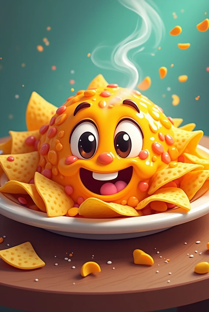 Create a cartoon-style animated nachos logo for your business that looks appetizing