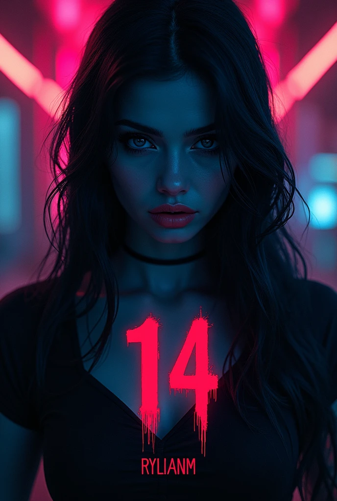 Create a trap album cover with the title "14" and the artist "RYLIANN M"