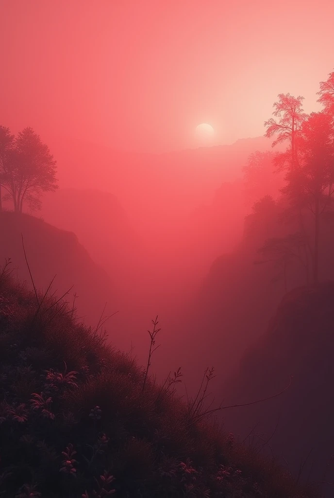 Calm landscape with red mist