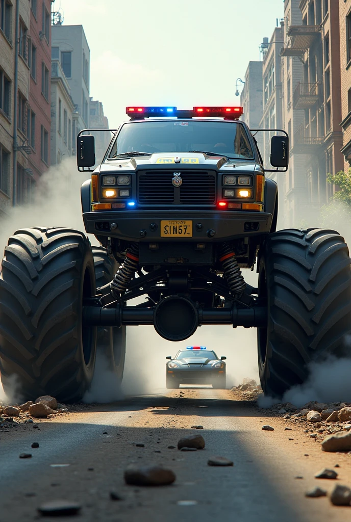 Police monster truck chasing thieves
