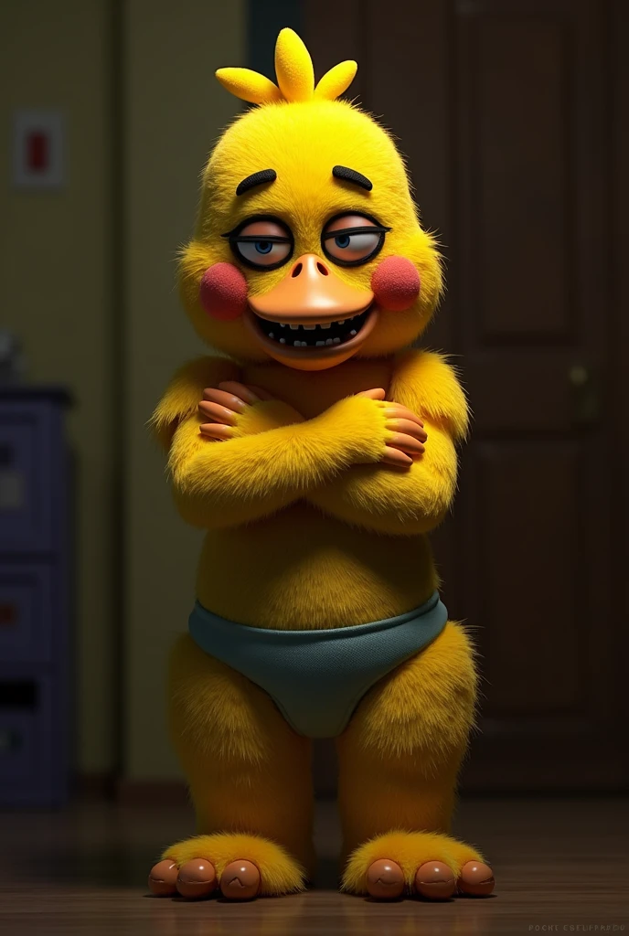 Embarrassed Toy Chica in underwear 
