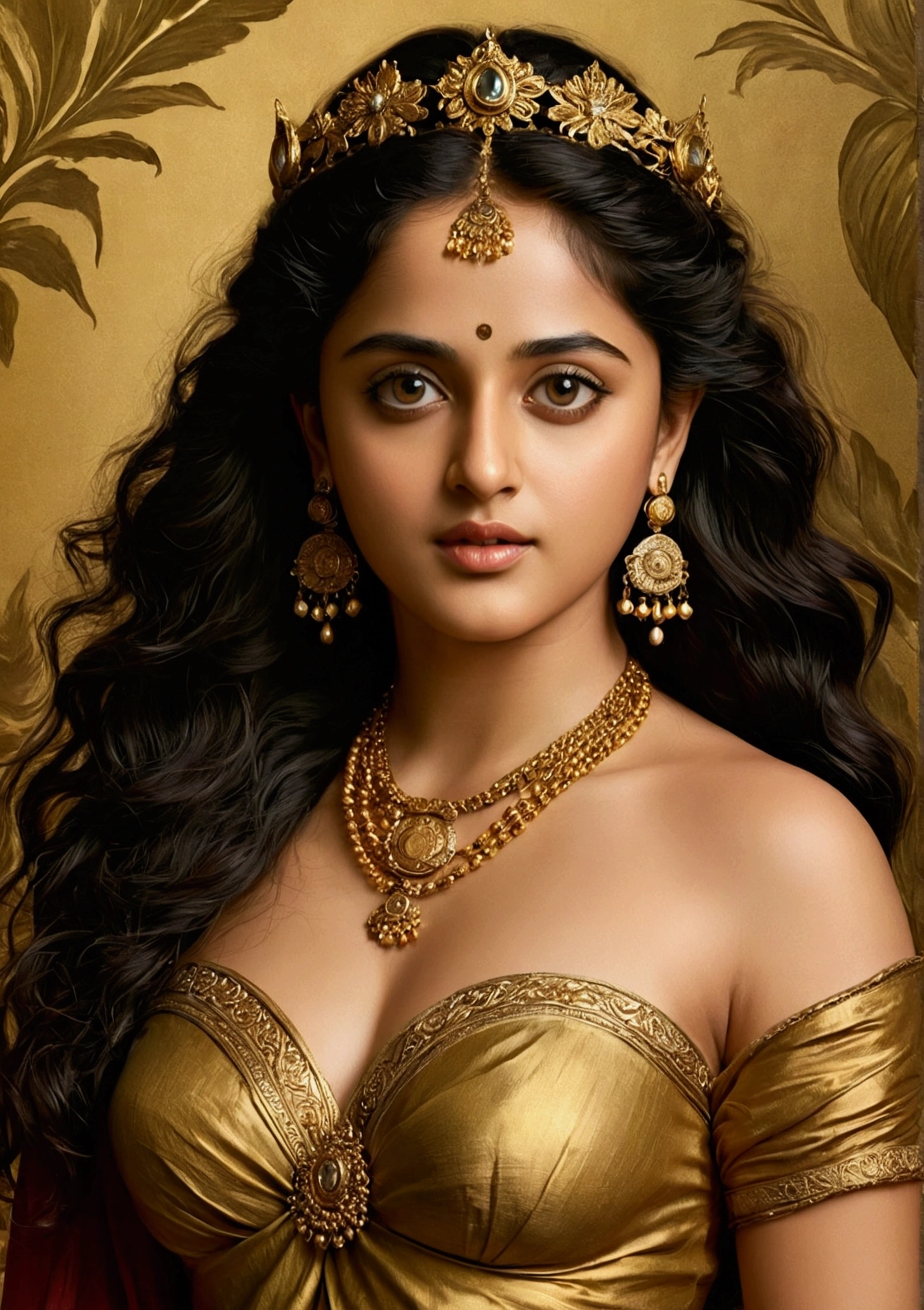 Looks like Anushka Shetty, Masterpiece, Best quality, high clarity eyes, beautifully styled hair, critically flawless,sharp picture, Full portrait, High pixels, perfect face,perfect naked tits, perfect eyes, beautiful face, perfect hands,perfect fingers, in Peter Paul Rubens style, by Peter Paul Rubens, baroque style, acrylic on canvas, highly detailed, description: "Create a nymph inspired by the tales of Greek or Roman mythology, embodying the essence of a natural element or location, and possessing a unique ability or trait that sets her apart."