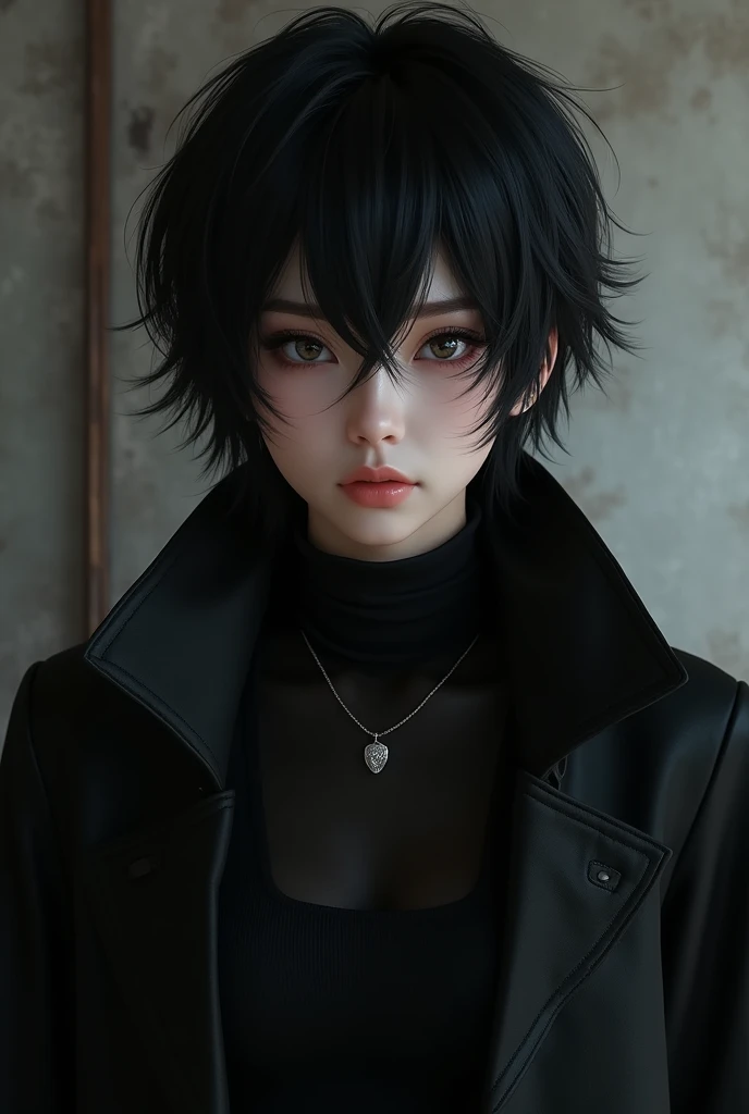create a perfect realistic korean vampire, with black hair short hair style, strong and muscular and wearing black clothes, and with an evil look