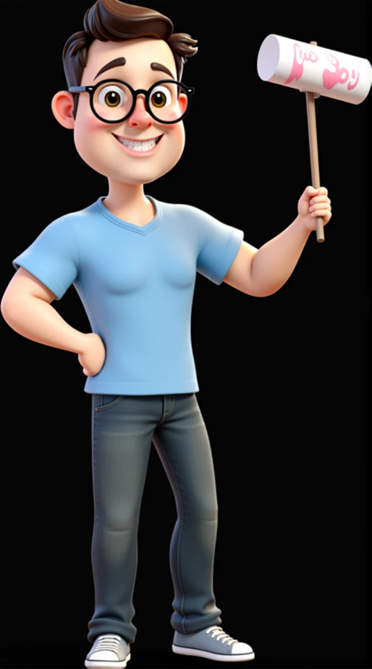 Cheerful painter wears glasses 3D avatar skinny short