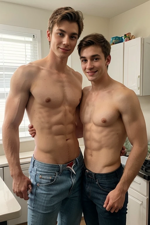 Young handsome cute white skinned smooth skinny beautiful face presents his college roommate a parrot