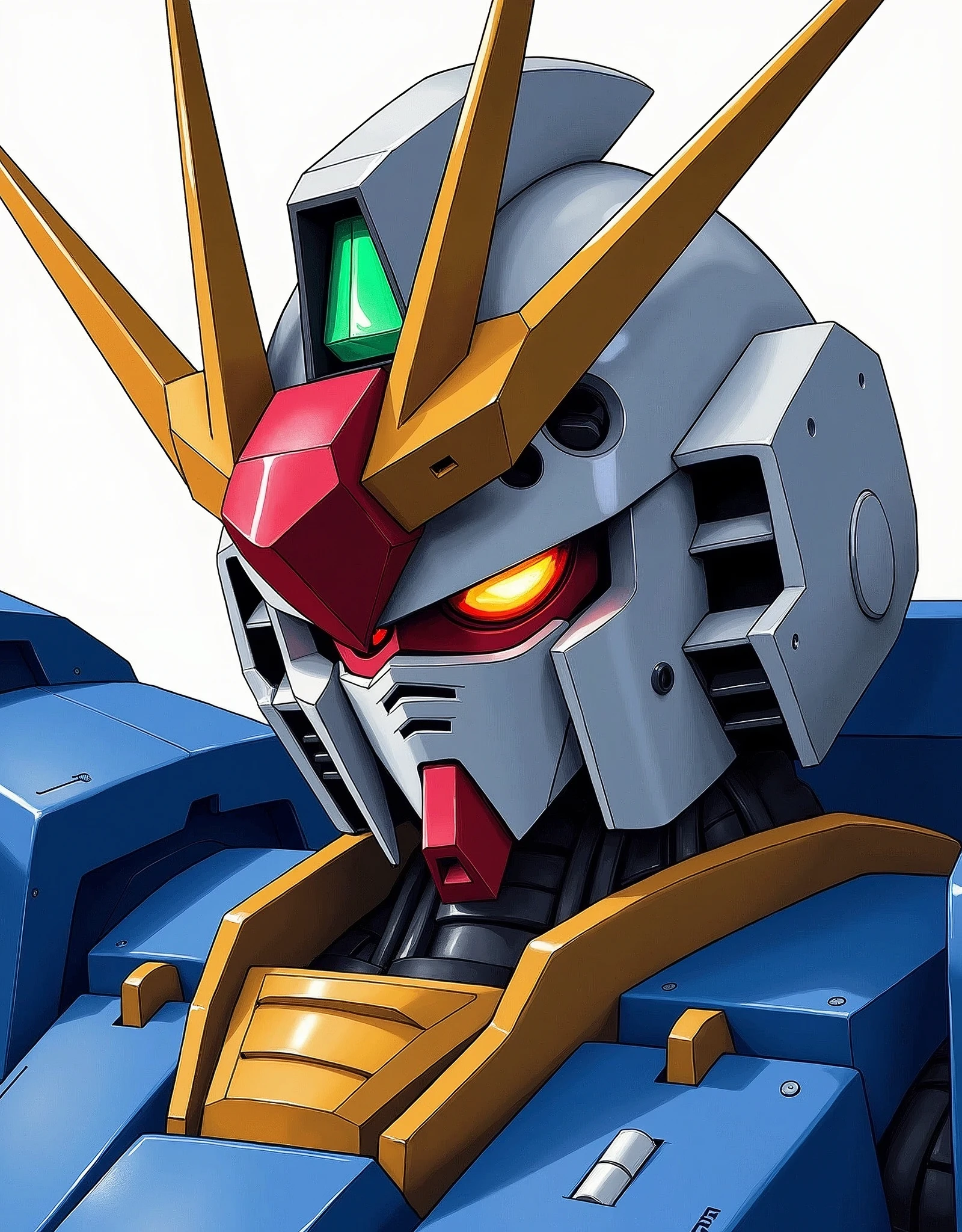 (masterpiece),(Highest quality),(Super detailed),(Ultra-high resolution),8k,wallpaper,(Best illustrations),(Hard Edge:1.2),robot,機動戦士Gundam,Gundam,RX78-2,(((Twin Eye))),(Detailed face drawing:1.3),(緑色に発光するTwin Eyeのクールなエフェクト描写:1.6),Faithful to the original