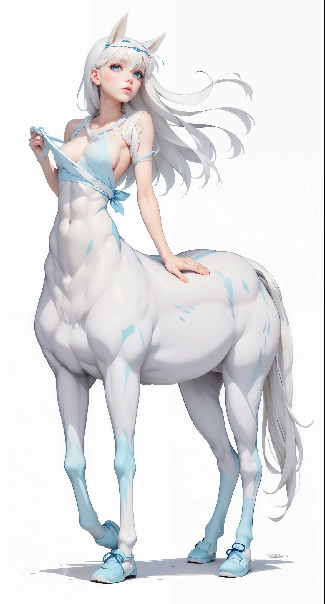 Centaur Lady,White hair band,Blue eyes,,White yarn stretches from the head to the body