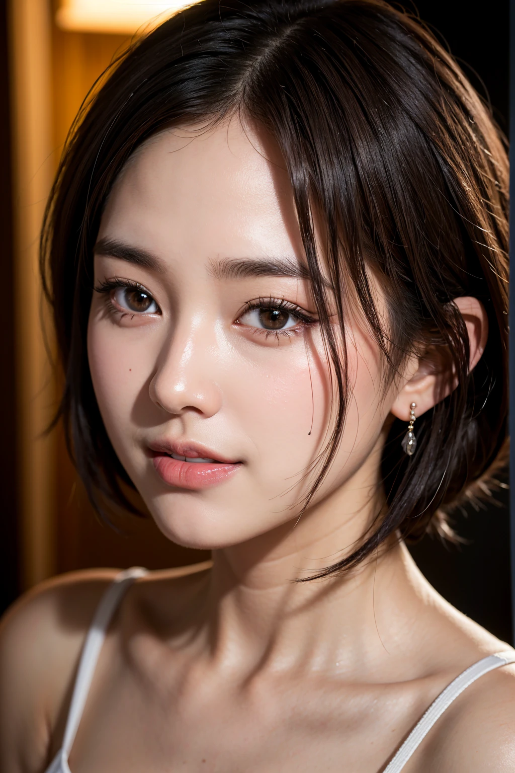 (Sillamäe:1.5), close up, masterpiece, best quality, raw photo, photorealistic, face, incredibly absurdres, beautiful girl (Thai Mix), seductive smile, cute, A-line short hair, depth of field, highres, ultra-detailed, finely detail, extremely detailed, extremely detailed eyes and face, sharp pupils, realistic pupils, sharp focus, cinematic lighting,
